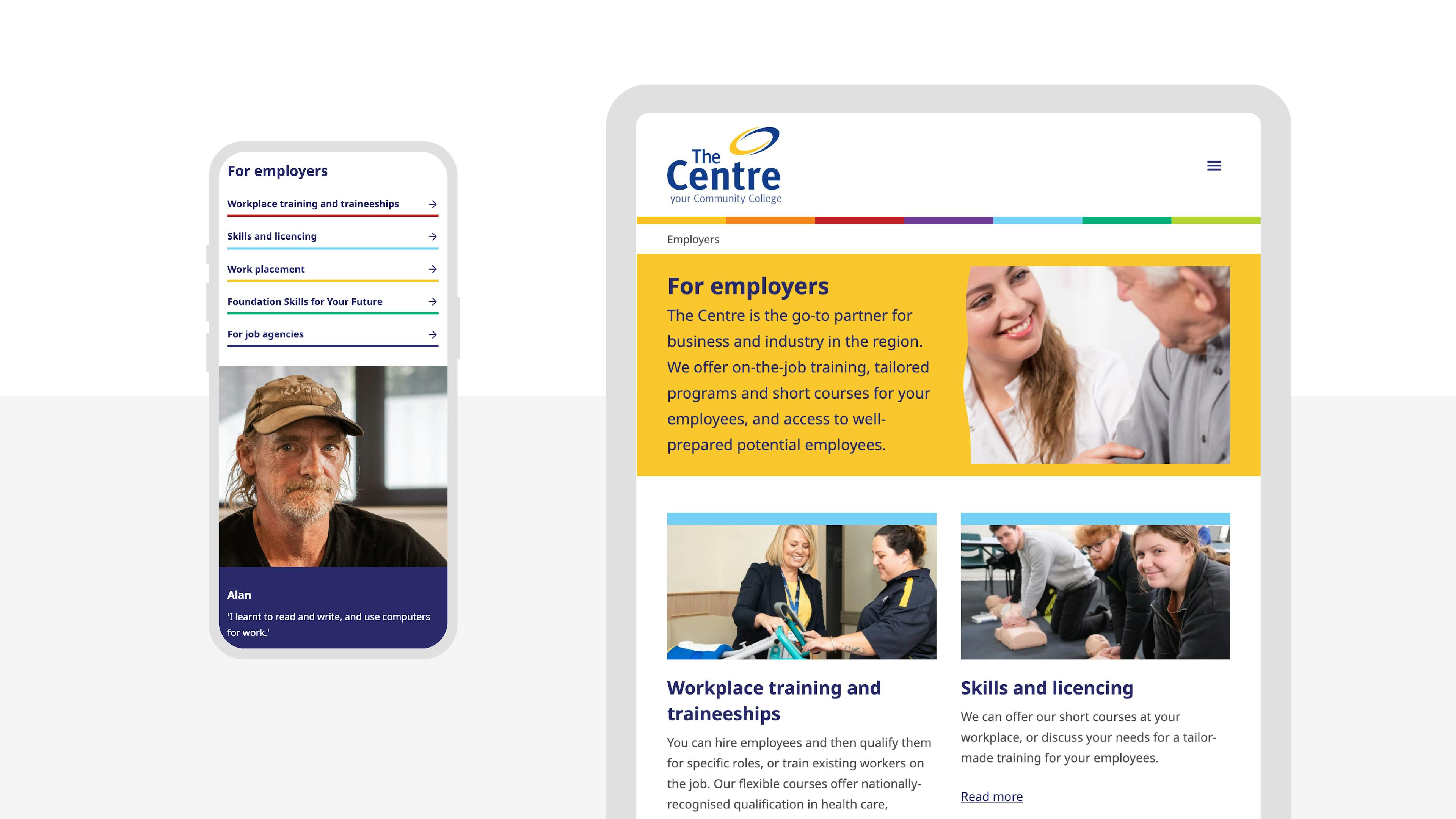 Quick links on the home page and the For employers page