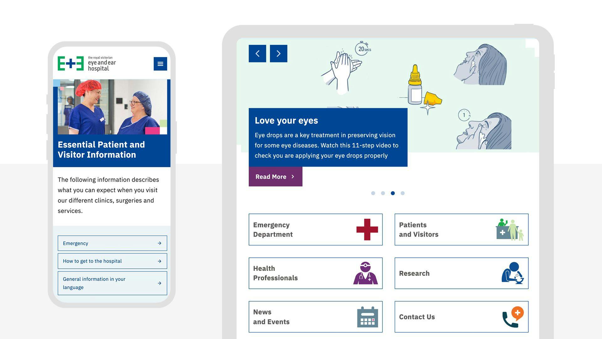 The home page and patient information pages