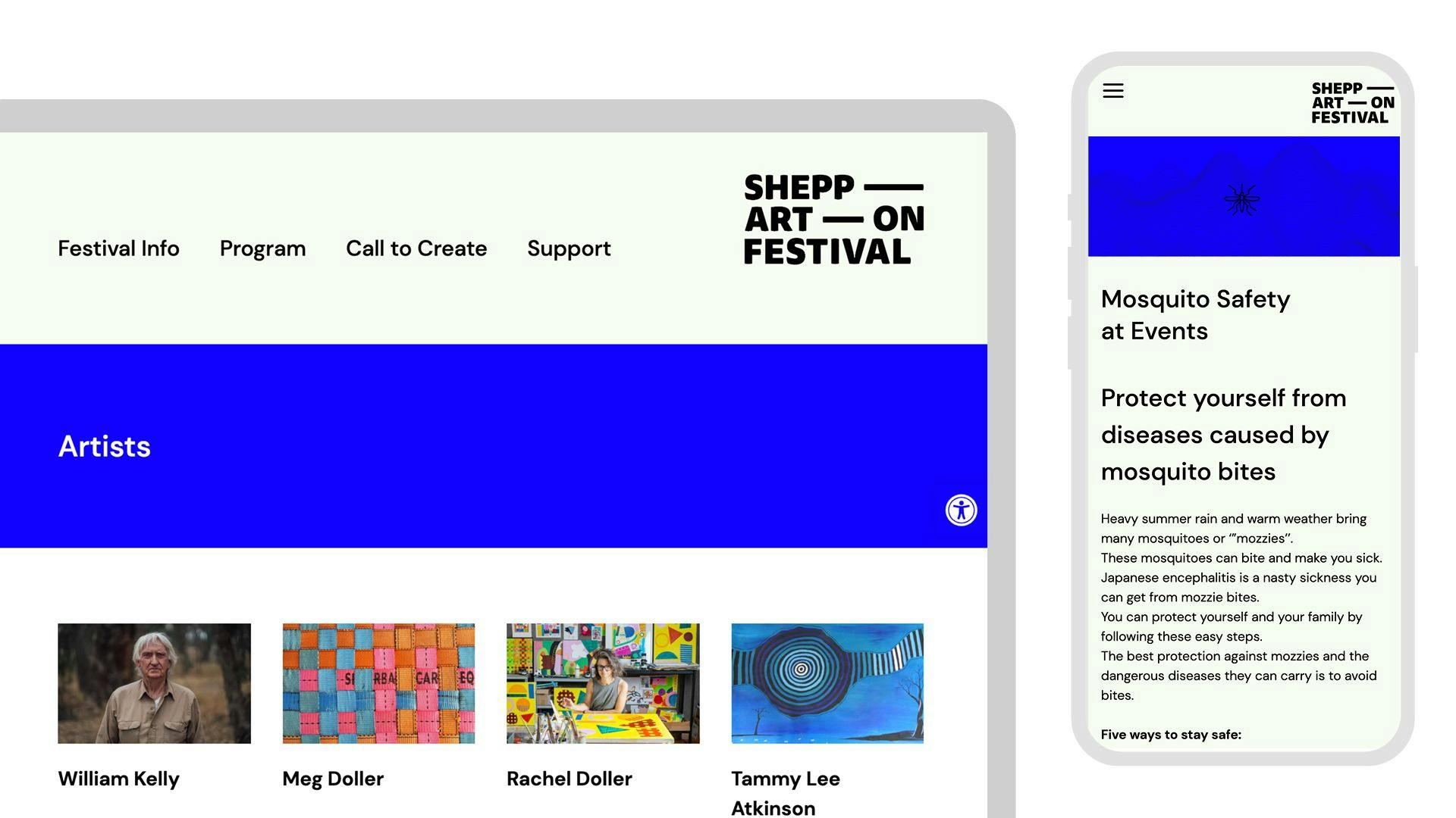 Festival artists page and information page