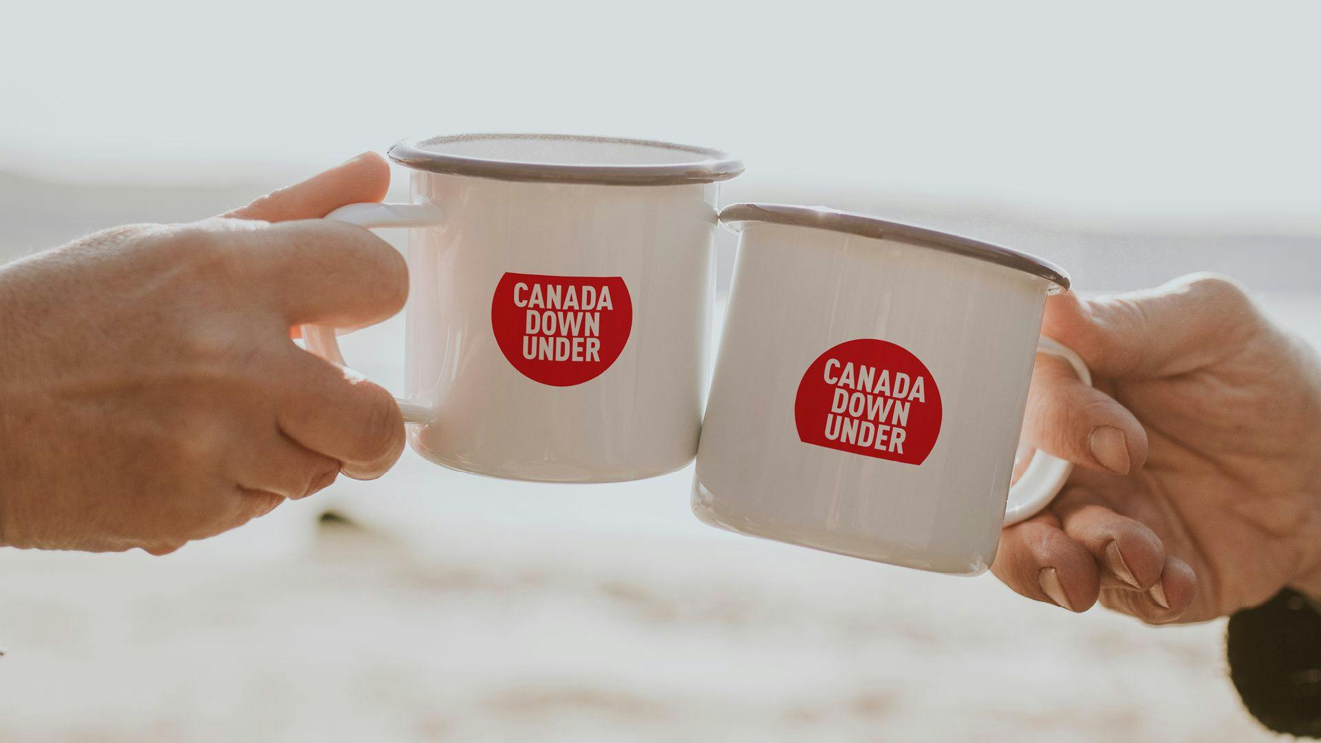 Two mugs with the Canada Down Under brand