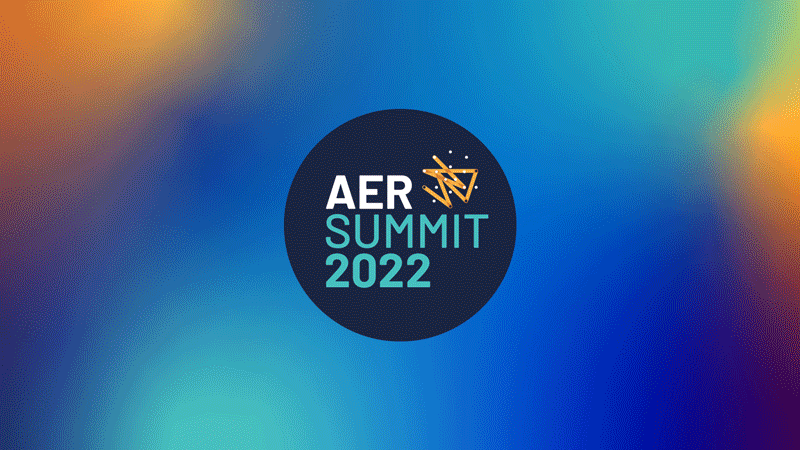 scrolling images of the graphics and speakers at the AER Summit